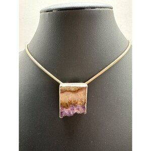Amethyst & Sterling Silver Purple Pendant Necklace With Adjustable Chain